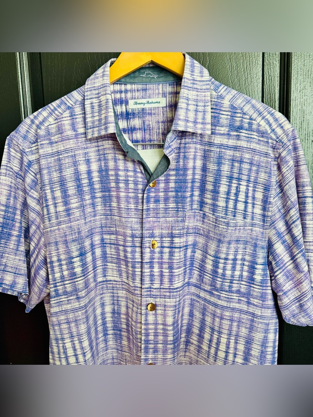Tommy Bahama 100% Silk Short Sleeve Shirt Purple White Size S